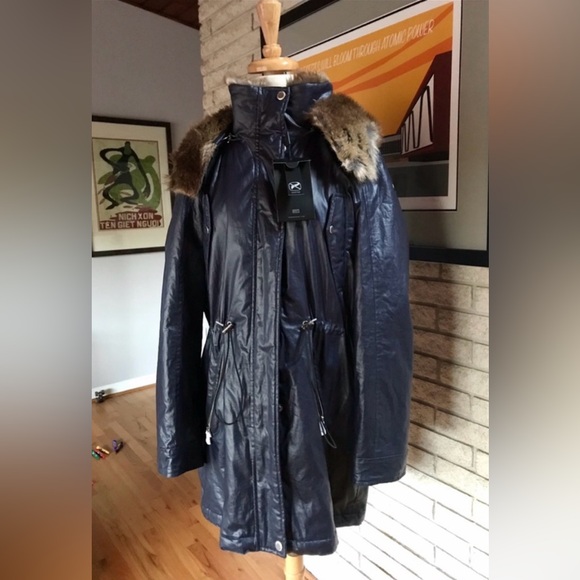 New Marc New York Lauren Coated Cotton Anorak Shiny L Winter Coat Snow Heavy - Picture 2 of 8